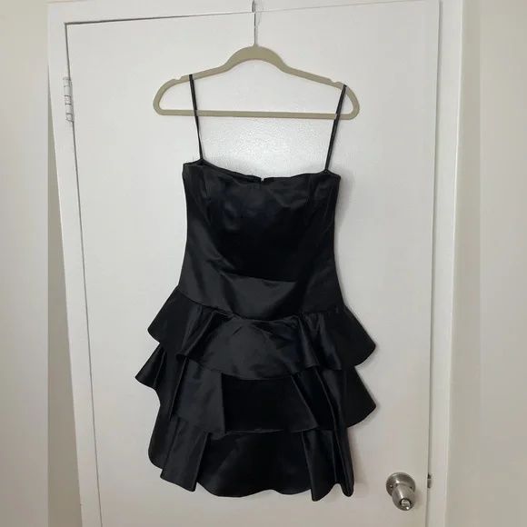 Calvin Klein | Dresses | Calvin Klein Black Satin Ruffle Dress With  Sweetheart Neckline | Poshmark